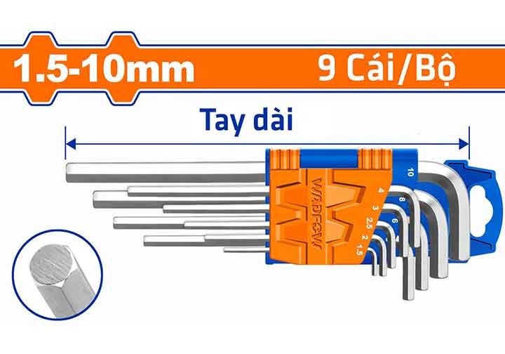 1.5-10mm Bộ lục giác đầu bằng (loại trung) 9 chi tiết Wadfow WHK1291