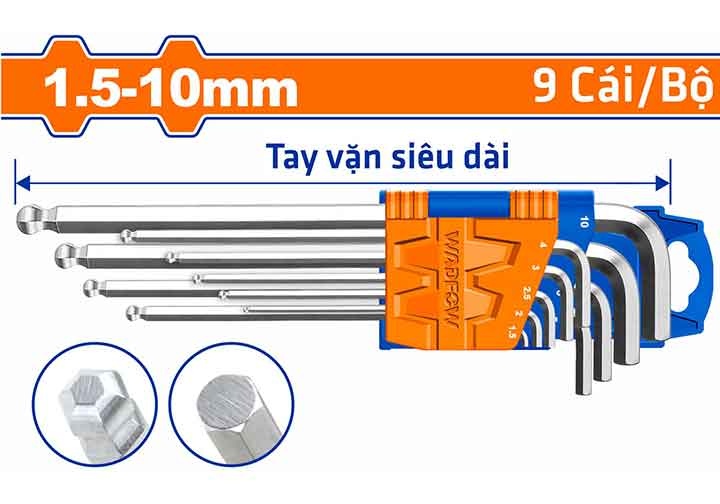 1.5-10mm Bộ lục giác đầu bi (loại dài) 9 chi tiết Wadfow WHK2292