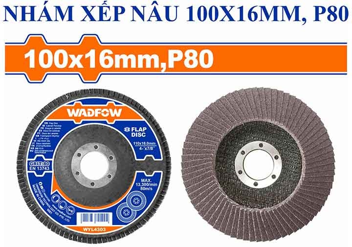 100x16mm Nhám xếp nâu P80 Wadfow WYL4303