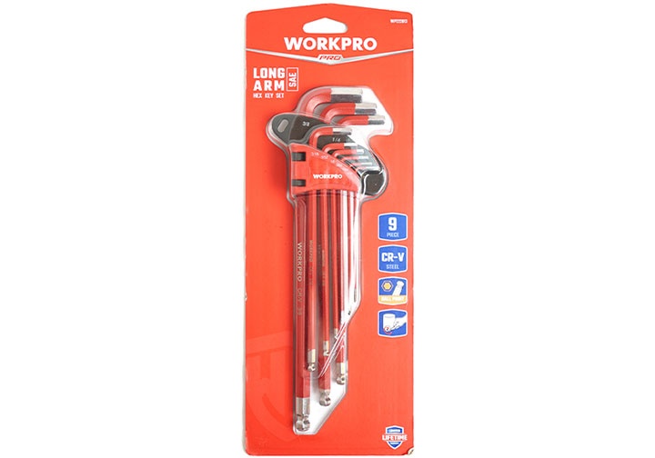 1/16" - 3/8" Bộ lục giác đầu bi hệ inch (loại dài) 9 chi tiết Workpro WP222013