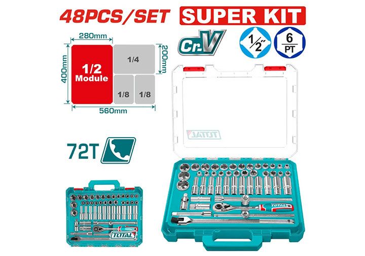 1/2" Bộ tuýp 8-32mm 48 chi tiết Total THT121486
