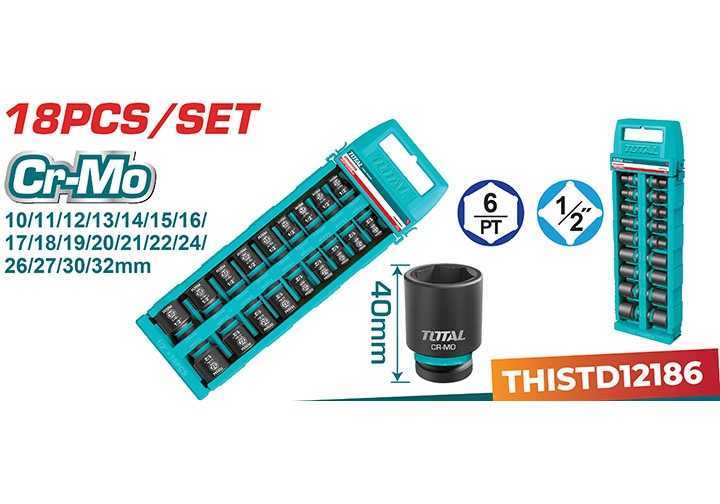 1/2" Bộ tuýp đen 10-32mm 18 chi tiết Total THISTD12186