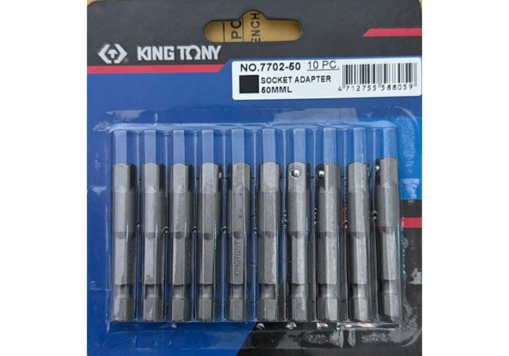 1/4" x 1/4" Đầu chuyển máy vặn vít sang bu lông (1 vỉ gồm 10 cái) Kingtony 7702-50 1/4" x 1/4" Đầu chuyển máy vặn vít sang bu lông (1 vỉ gồm 10 cái) Kingtony 7702-50