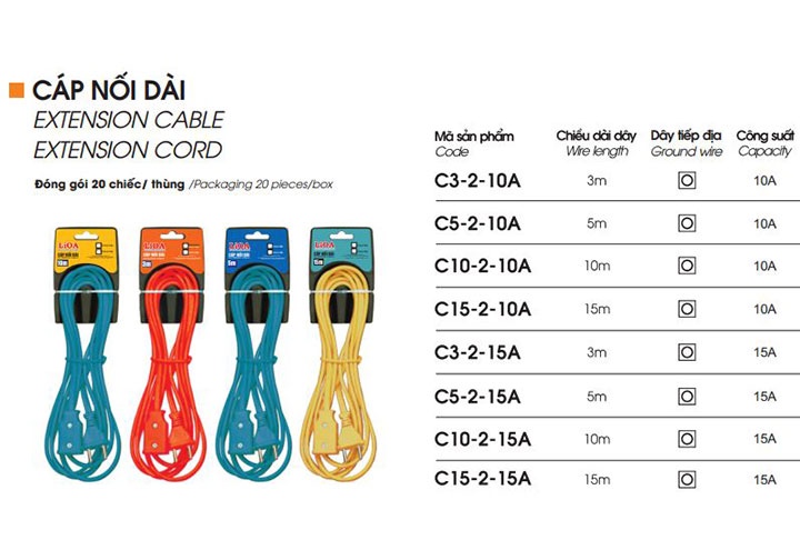 15m Dây cáp điện nối dài 10A Lioa C15-2-10A