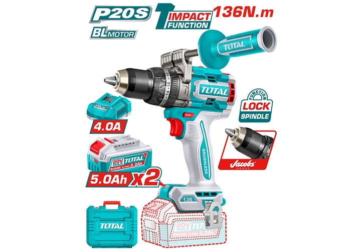 20V Máy khoan búa dùng pin 136N.m Total TIDLI201368