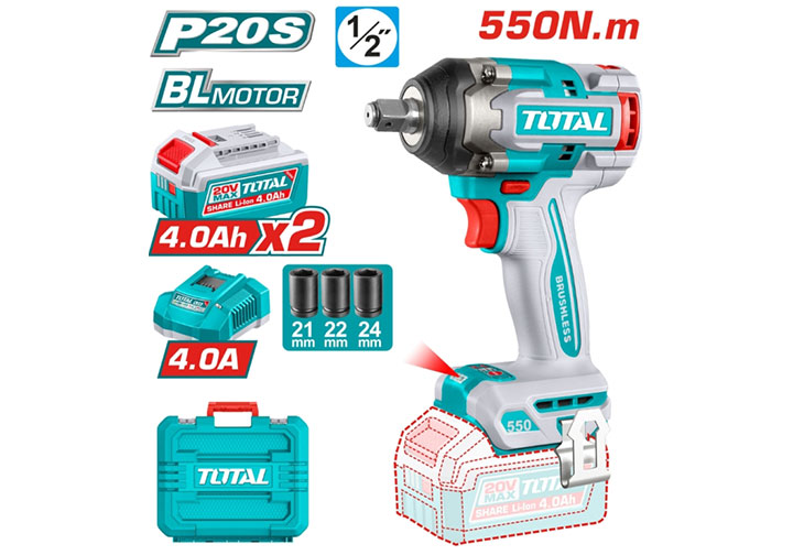 20V Máy siết bu lông dùng pin 550N.m - 1/2" Total TIWLI2055