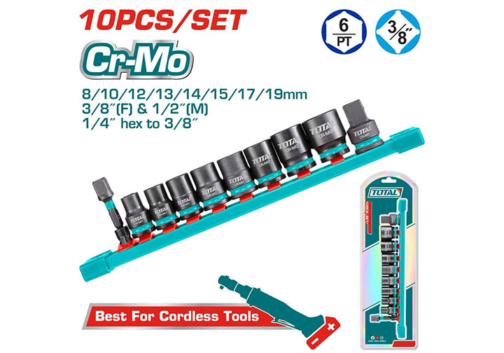 3/8" Bộ tuýp đen 6 cạnh 8-19mm 10 chi tiết Total THTISD38104