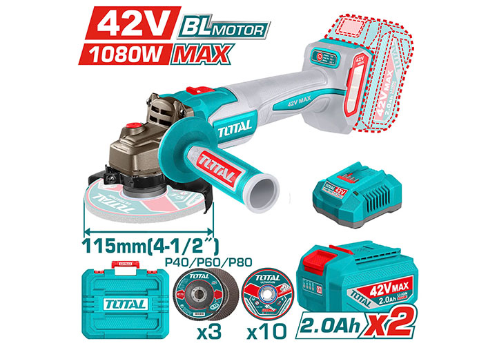 42V Máy mài góc (xài đá 115mm) dùng pin P42M Total TAGLI4108112 42V Máy mài góc (xài đá 115mm) dùng pin P42M Total TAGLI4108112