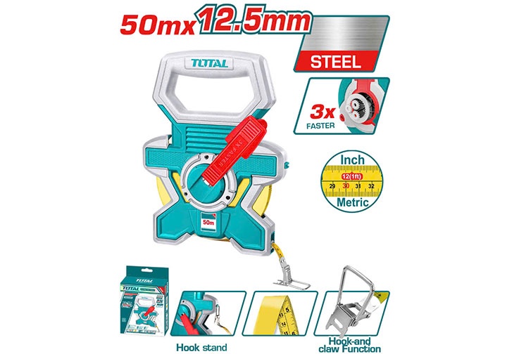 50m Thước cuộn thép hệ mét và inch (bảng rộng 12.5mm) Total TMT08506