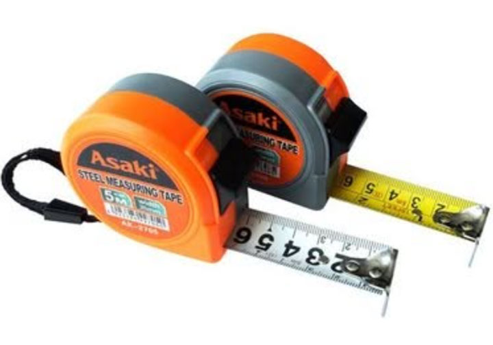 5mx25mm Thước cuộn thép (nền vàng hệ cm và inch) Asaki AK-2698