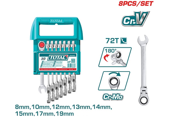 8-19mm Bộ cờ lê vòng miệng tự động lắc léo 8 chi tiết Total THT103RK586
