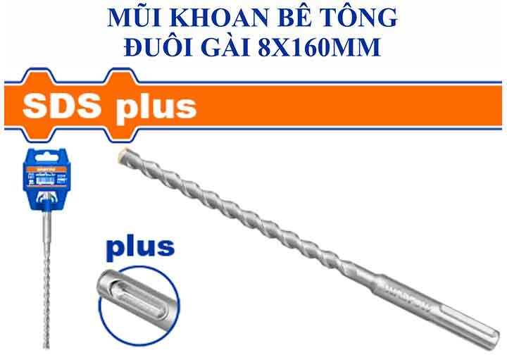 8x160mm Mũi khoan bê tông đuôi gài SDS Wadfow WHD1206
