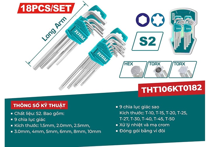 Bộ lục giác bằng và lục giác sao 18 chi tiết Total THT106KT0182