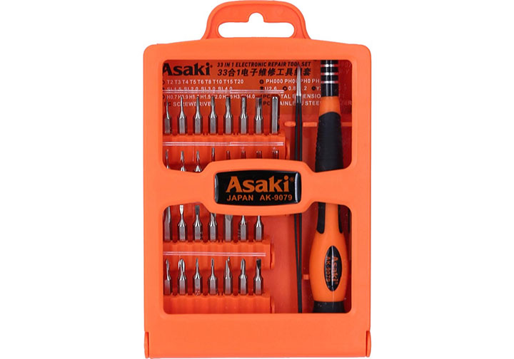 Bộ tuốc nơ vít điện tử 33 chi tiết Asaki AK-9079
