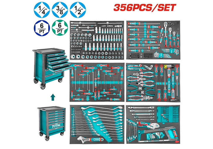 Tủ đựng đồ nghề 7 ngăn có 356 chi tiết đồ nghề Total THPTCS73561 Tủ đựng đồ nghề 7 ngăn có 356 chi tiết đồ nghề Total THPTCS73561