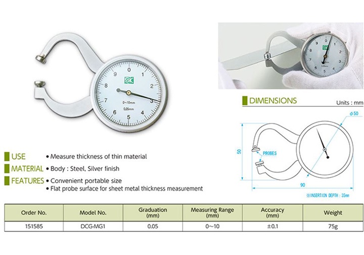 0-10mm Nhíp đồng hồ đo ngoài Niigata DCG-MA1