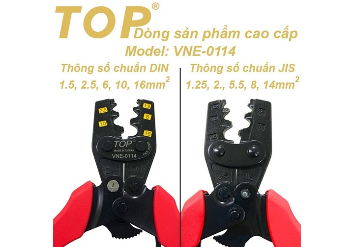 1.25-14mm2 Kìm bấm cosse số 14 TOP 255mm VNE-0114 1.25-14mm2 Kìm bấm cosse số 14 TOP 255mm VNE-0114