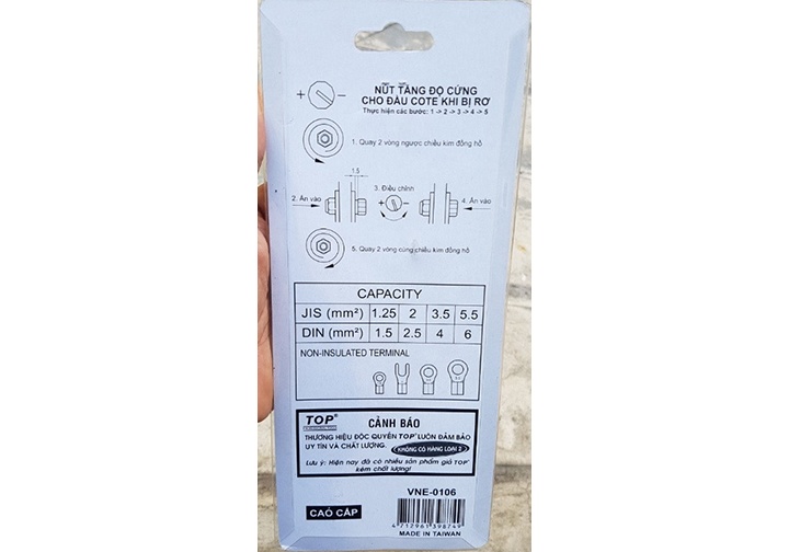 1.25-5.5mm2 Kìm bấm cosse số 6 TOP 190mm VNE-0106 1.25-5.5mm2 Kìm bấm cosse số 6 TOP 190mm VNE-0106