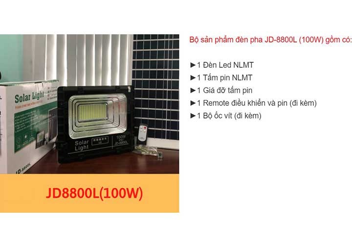 100W Đèn năng lượng mặt trời Solar Light JD-8800L 100W Đèn năng lượng mặt trời Solar Light JD-8800L