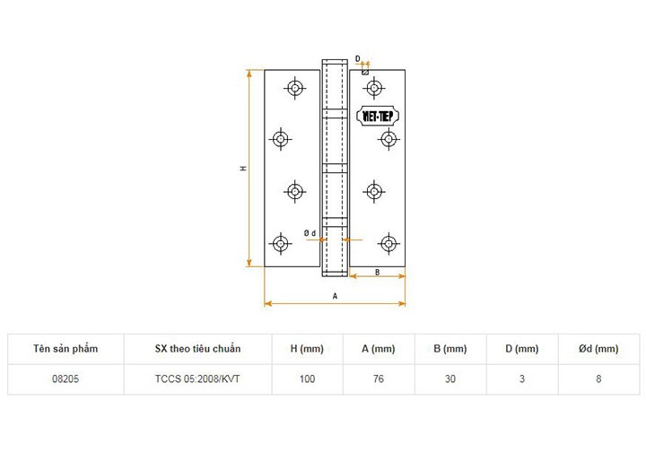 100x76x3mm Bản lề cửa inox Việt Tiệp 08205 100x76x3mm Bản lề cửa inox Việt Tiệp 08205