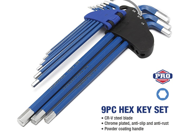 1.5-10mm Bộ lục giác đầu bằng hệ mét (loại dài) 9 chi tiết Workpro WP222015 1.5-10mm Bộ lục giác đầu bằng hệ mét (loại dài) 9 chi tiết Workpro WP222015