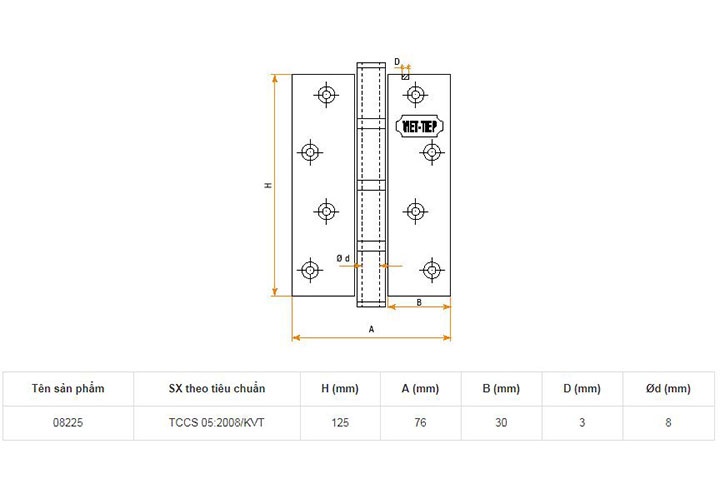 125x76x3mm Bản lề cửa inox Việt Tiệp 08225 125x76x3mm Bản lề cửa inox Việt Tiệp 08225