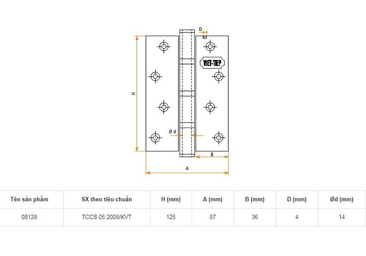 125x87x4mm Bản lề cửa đồng Việt Tiệp 08128 125x87x4mm Bản lề cửa đồng Việt Tiệp 08128