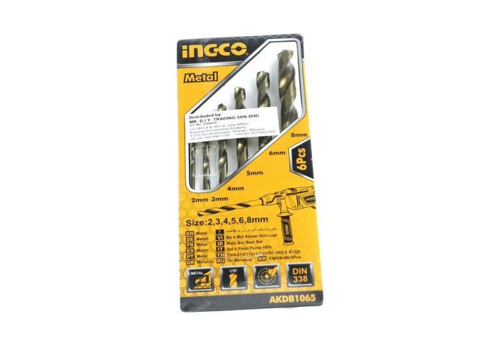 2-8mm Bộ 6 mũi khoan kim loại HSS INGCO AKDB1065 2-8mm Bộ 6 mũi khoan kim loại HSS INGCO AKDB1065