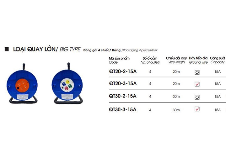 20m Ổ cắm điện rulo loại lớn 15A Lioa QT20-2-15A