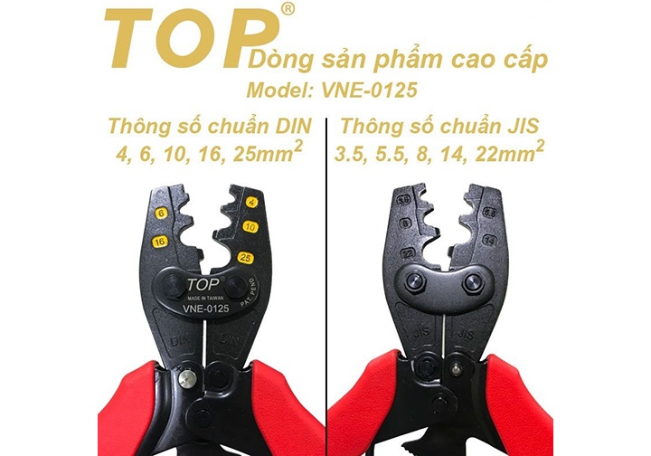 3.5-22mm2 Kìm bấm cosse số 25 TOP 335mm VNE-0125 3.5-22mm2 Kìm bấm cosse số 25 TOP 335mm VNE-0125
