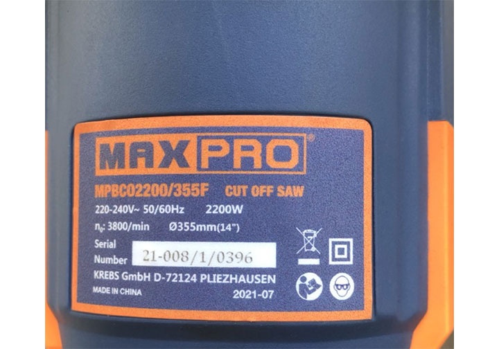 355mm Máy cắt sắt 2200W Maxpro MPBCO2200/355F 355mm Máy cắt sắt 2200W Maxpro MPBCO2200/355F