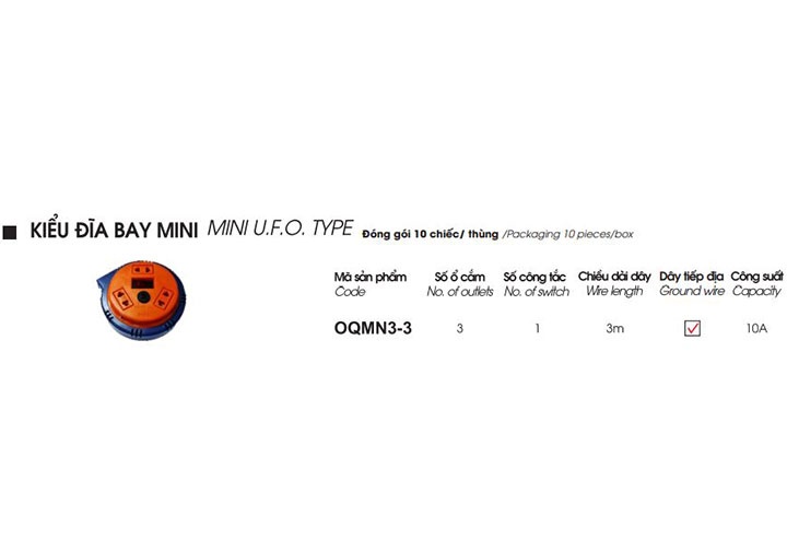 3m Ổ cắm điện kiểu đĩa bay mini 10A Lioa OQMN3-3
