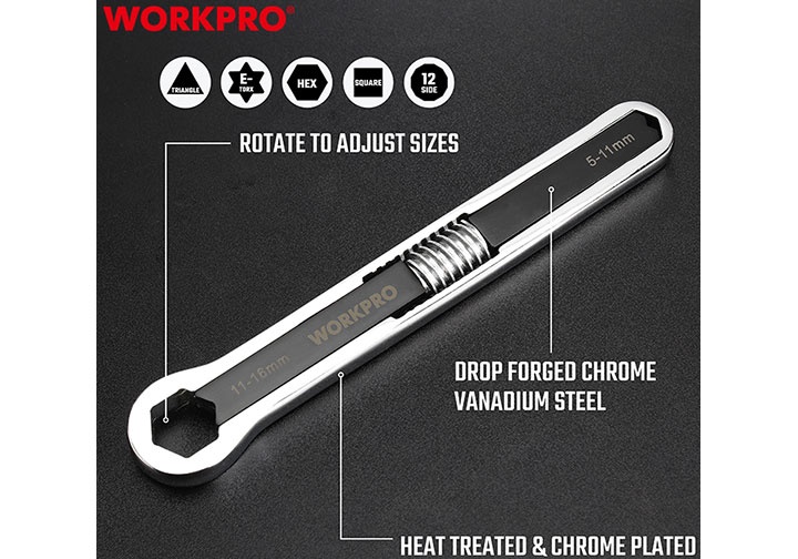 5-16mm Cờ lê vòng đa năng Workpro WP272017 5-16mm Cờ lê vòng đa năng Workpro WP272017