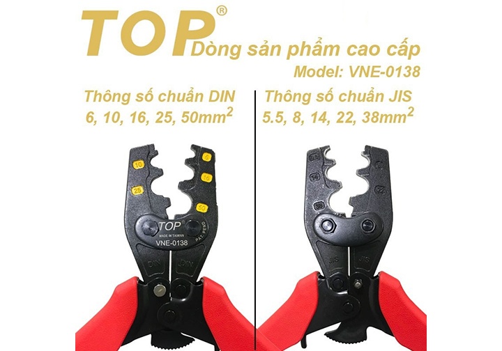 5.5-38mm2 Kìm bấm cosse số 38 TOP 345mm VNE-0138 5.5-38mm2 Kìm bấm cosse số 38 TOP 345mm VNE-0138