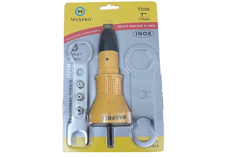 7" (170mm) Đầu rút đinh rive tự động gắn vào máy khoan Maxpro TD06 7" (170mm) Đầu rút đinh rive tự động gắn vào máy khoan Maxpro TD06