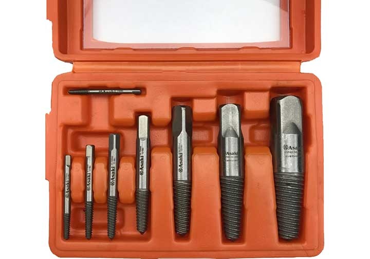 Bộ mũi ren lấy bu lông ốc vít và đầu ống nước gãy 8 chi tiết Asaki AK-3698 Bộ mũi ren lấy bu lông ốc vít và đầu ống nước gãy 8 chi tiết Asaki AK-3698