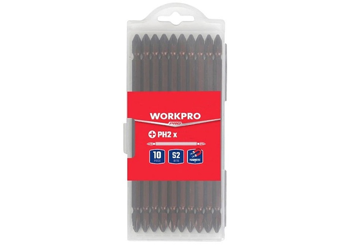 PH2x100mm Bộ 10 mũi vít bake 2 đầu (màu nâu) Workpro WP408160 PH2x100mm Bộ 10 mũi vít bake 2 đầu (màu nâu) Workpro WP408160